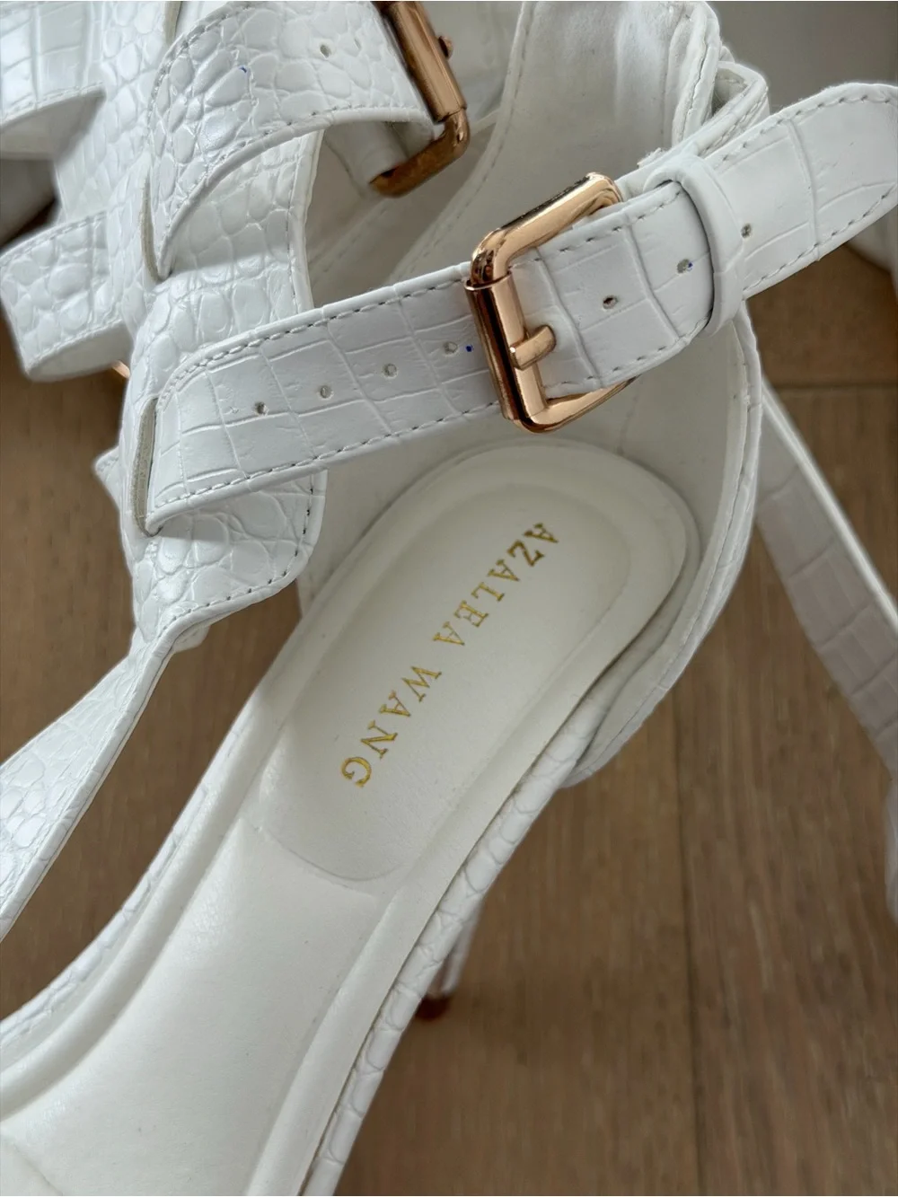 Azalea Wang CHERLLI White Croc Over the Knee Sandals